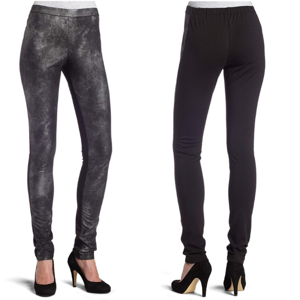 BCBG Maxazria Black Contrast Faux Suede Leggings